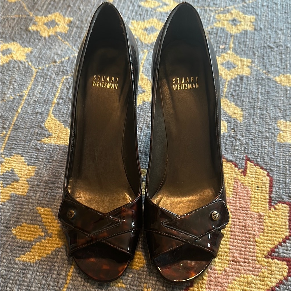 Stuart Weitzman Tortise Peep-Toe Heels